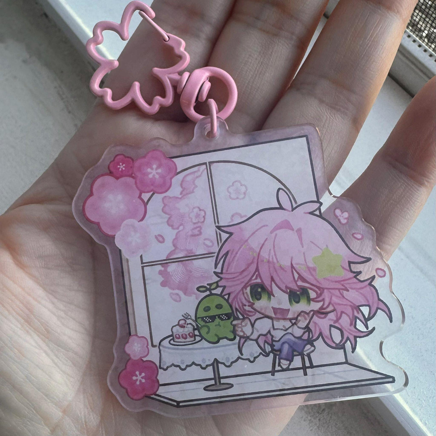 Indie VTuber Celestium Double Sided Sakura Holographic Keychain Sakura Clasp 2.5inch
