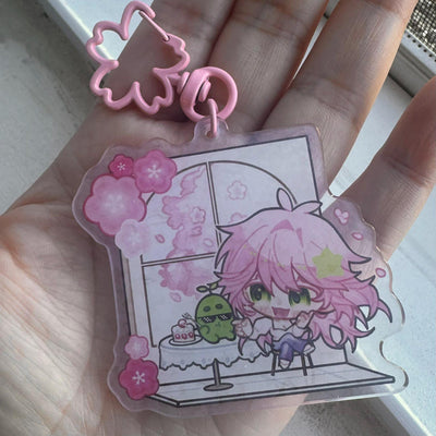 Indie VTuber Celestium Double Sided Sakura Holographic Keychain Sakura Clasp 2.5inch